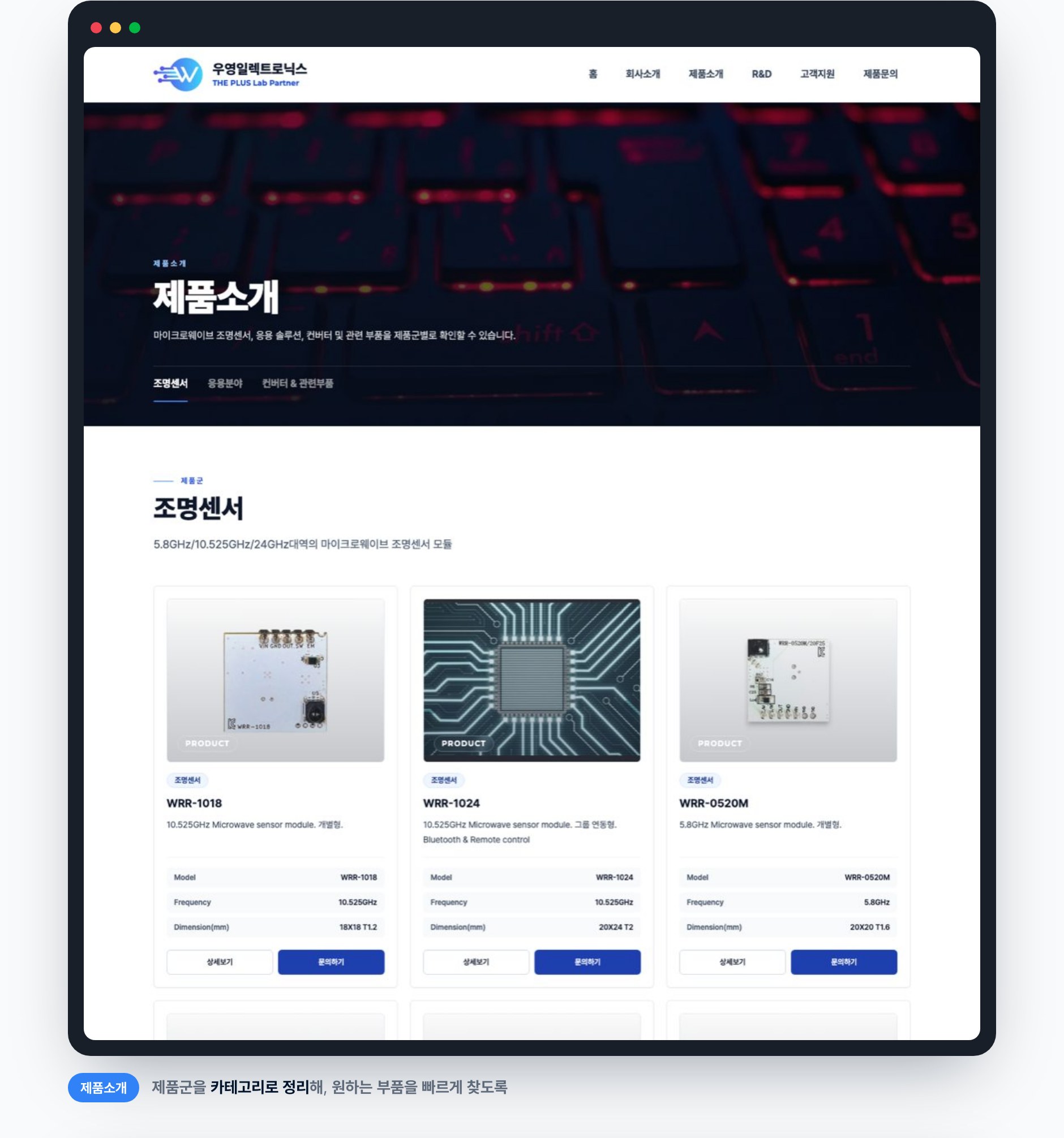 우영일렉트로닉스 기업 홈페이지와 관리자 화면 3
